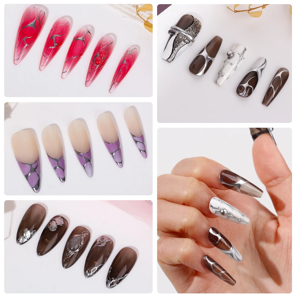 Silver Gold Gel Chrome 8ML High Mirror Chrome Effect Gel Paint Silver Liner Gel For Nail Art Decoration