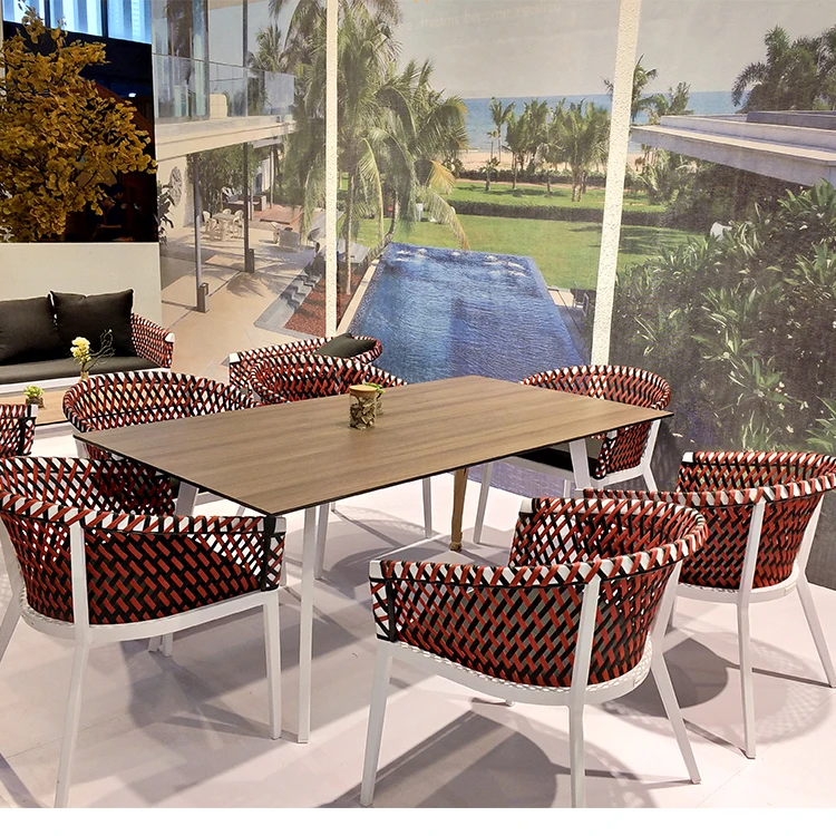 
MX waterproof commercial rope woven outdoor dining table and chairs set 