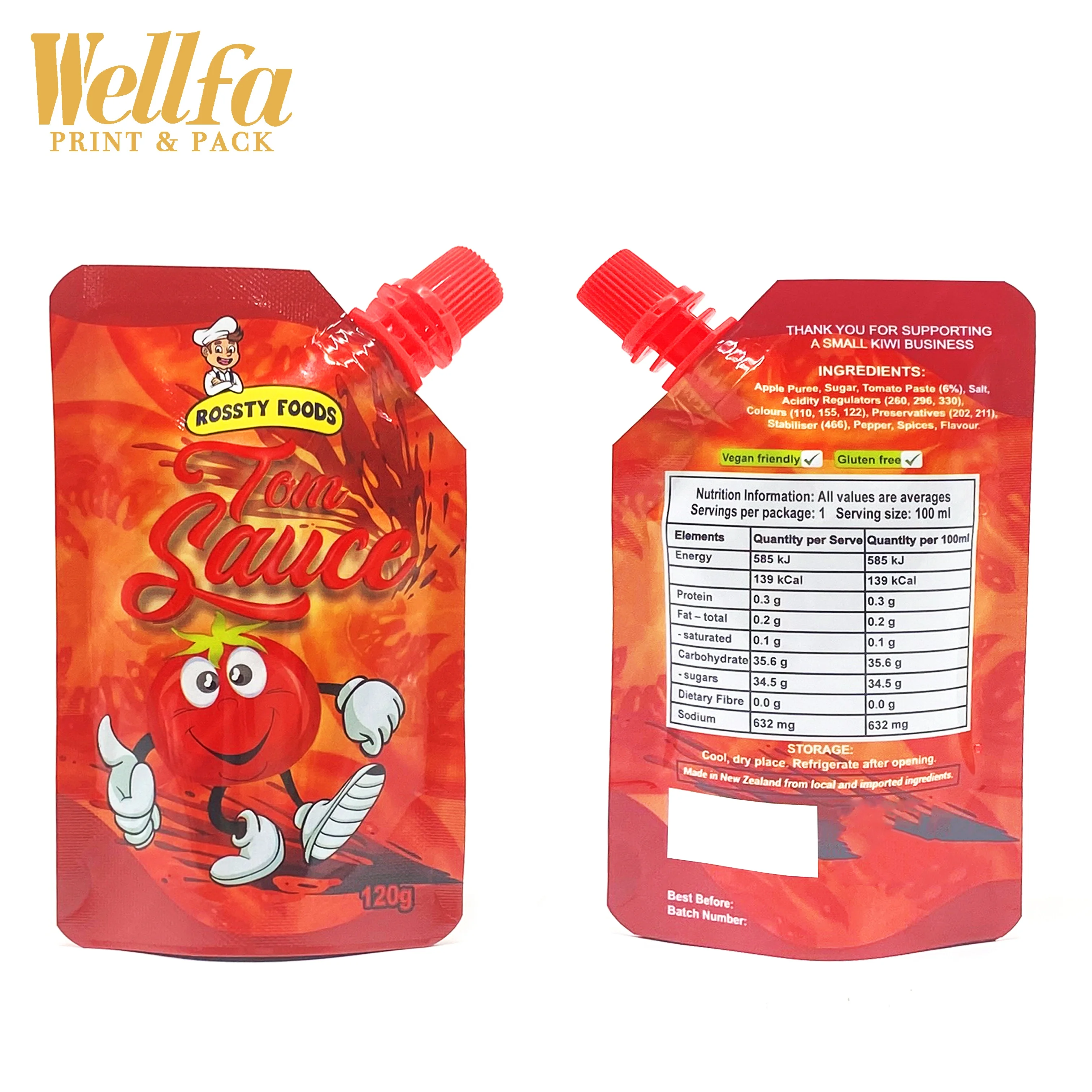 Manufacturer Colorful Doypack 120g Custom Printed Ketchup Suction Nozzle Squeeze Packaging Bag Tomato Sauce Stand Up Spout Pouch