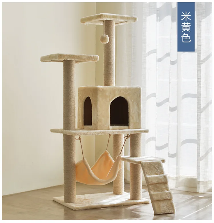OEM Wholesale Large Solid Wood Cat Tower Cat Scratching Tree Sisal Rope Durable Cat Climbing Frame Wooden