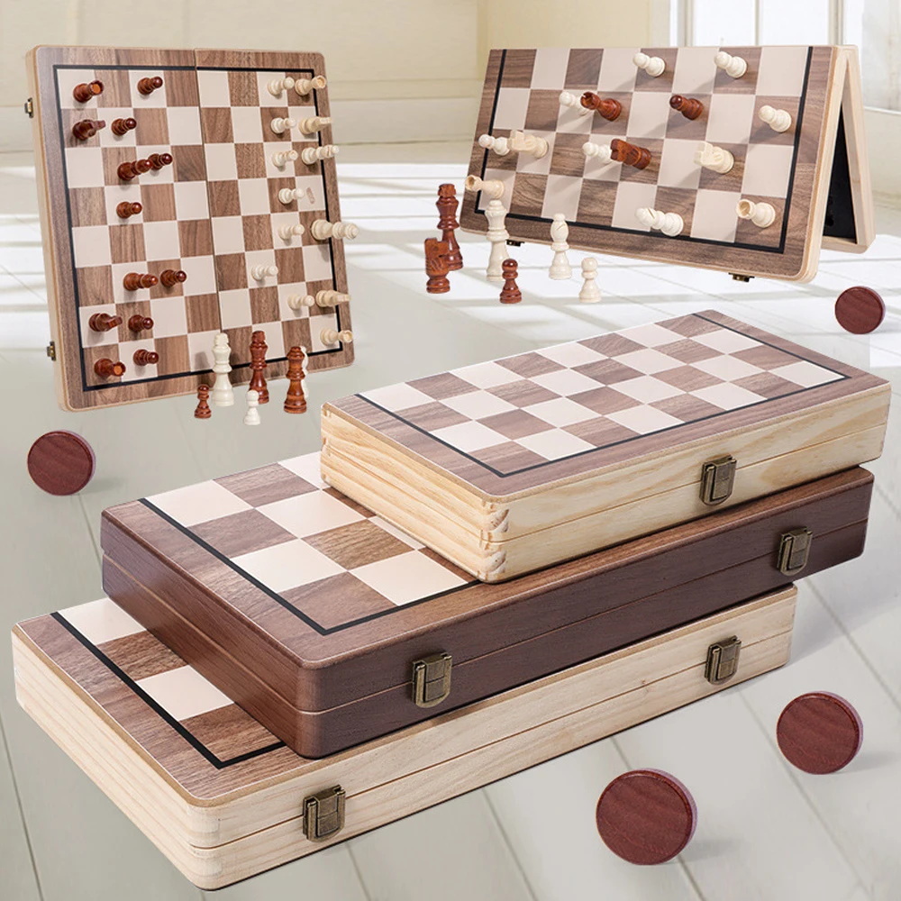 Custom chess board Wooden 2-In-1 Folding Chess Set 39*39cm Magnetic Chess Competitive Educational Board Games