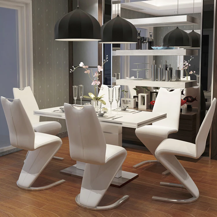 Hot selling Modern Style Wooden Painted Nesting Dinning room furniture Tempered glass Tables and chairs set  for 6 person