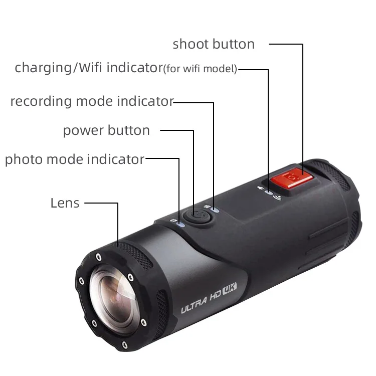 SOOCOO Waterproof 4K WiFi Action Camera Sports Black Bullet Cam 10x Optical Recording Water Resistant Bike Bicycle Bike Helmet