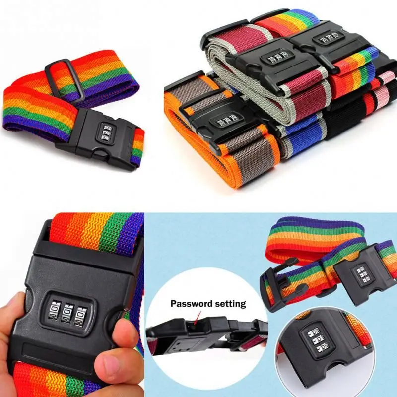 Luggage Strap Cross Belt Packing Adjustable Travel Suitcase Nylon 3 Digits Password Lock Buckle Strap Baggage Belt