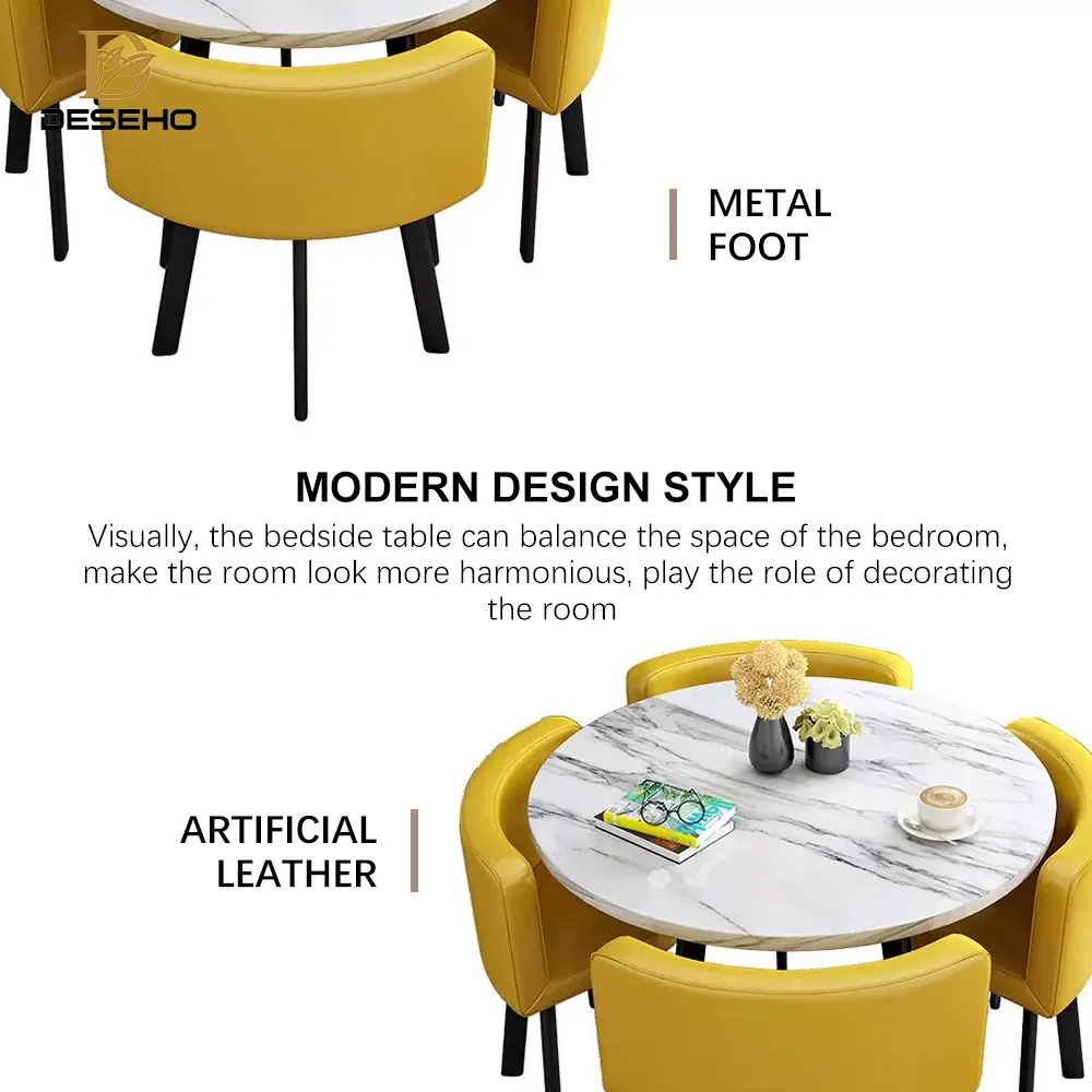 Gold Nordic Dining Table Set With Four Wood Seater Chairs Restaurant Home Dine Room Luxury Modern Marble Round Dining Tables