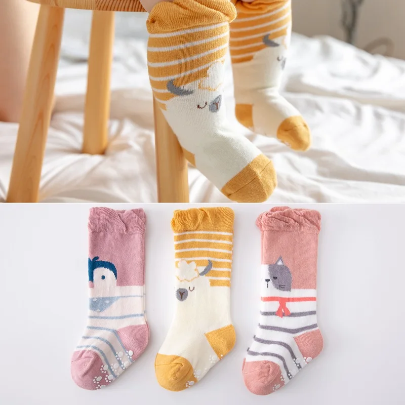 2021 new non slip organic cotton Lace baby girls boy knee high socks kids long kneepad sock for