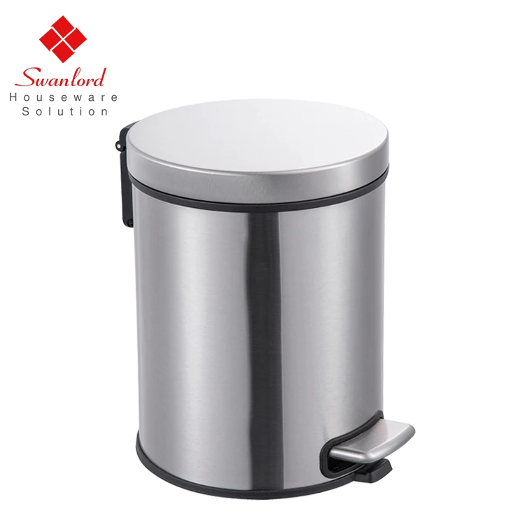 Flat lid kitchen food recycling stainless steel foot trash can