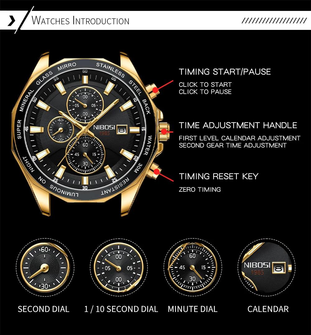 NIBOSI 2599 branded personalised man quartz watch cool Steel Strap water resistant chronometer advertising business reloj watch