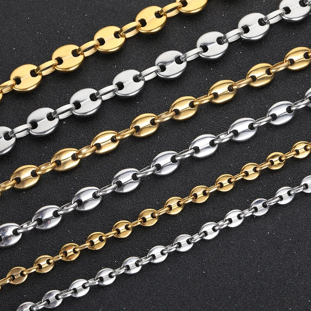 Wholesale Hip Hop Couple Stainless Steel Coffee Bean Chain Versatile Pig Nose Titanium Steel Lock Bone Chain
