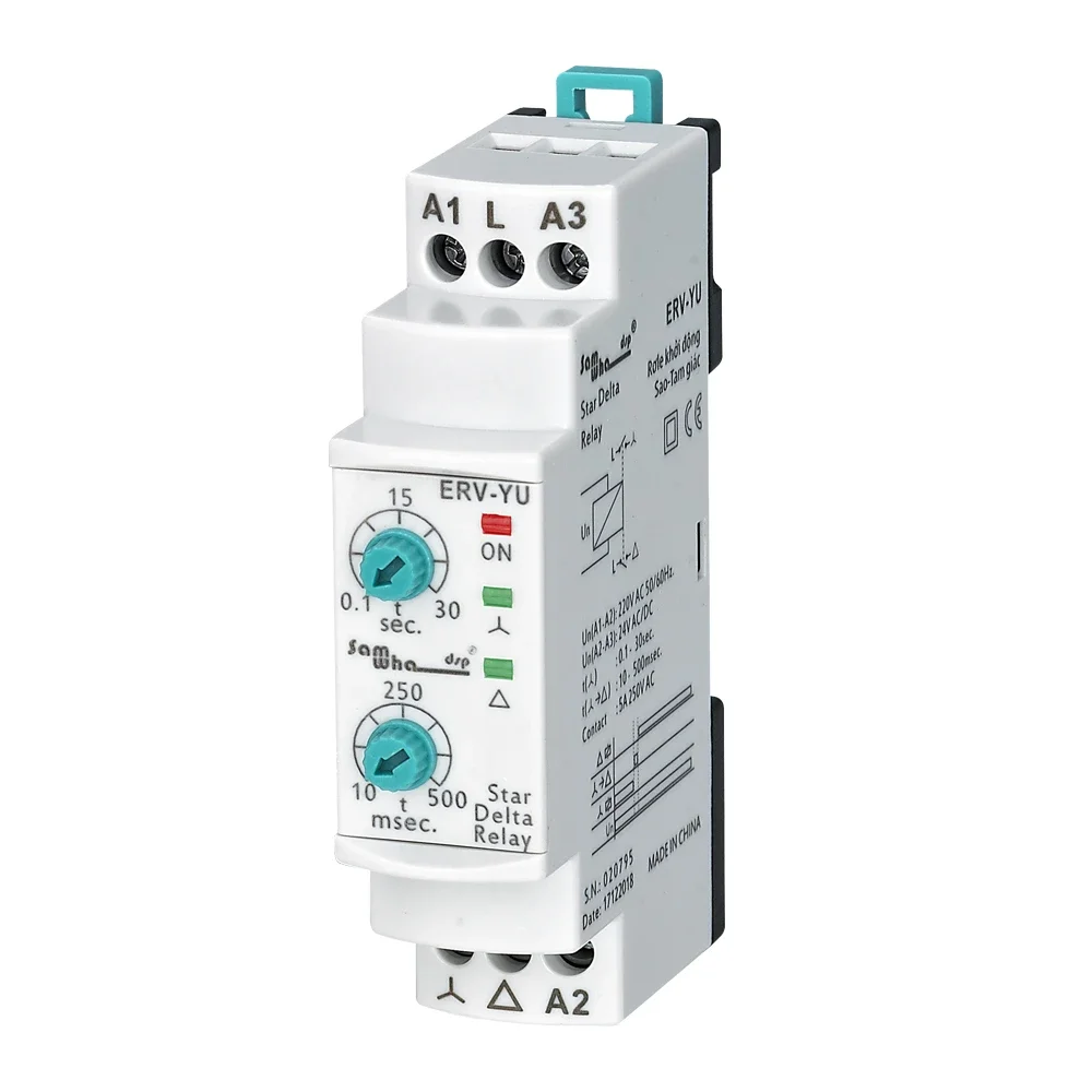 Samwha-Dsp ERV-YU Din Rail Electronic Star Delta Time Relay Timer Motor Starter 150-260VAC 24VDC 110V
