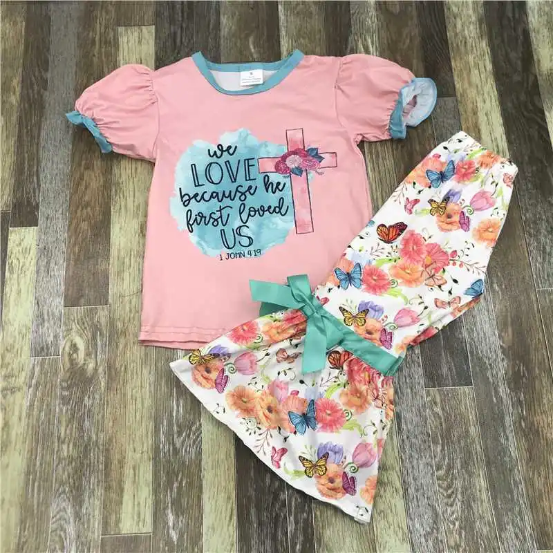 Hot selling wholesale boutique summer girls sweet and stylish top and pants