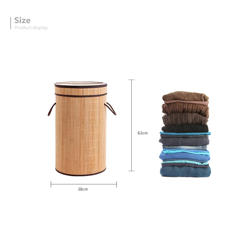 Large Capacity Round Bamboo Waterproof Bathroom Folding Dirty Clothes Storage Box Laundry Basket Hamper Organizer With Handle