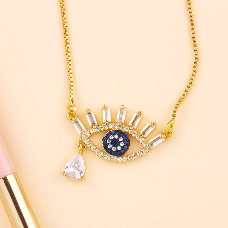 
ASnkp31 Creative Turkish Style 18 K Gold Blue Eye Zircon Pendant Necklace 