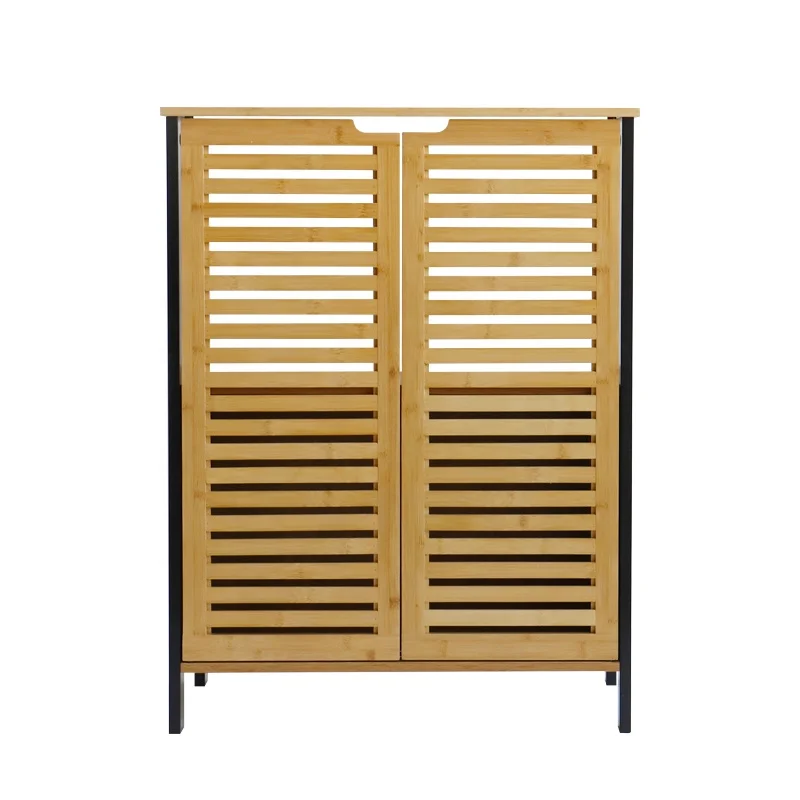 Cheap 2 door bamboo wood storage kitchen bathroom vanity basin under sink cabinet