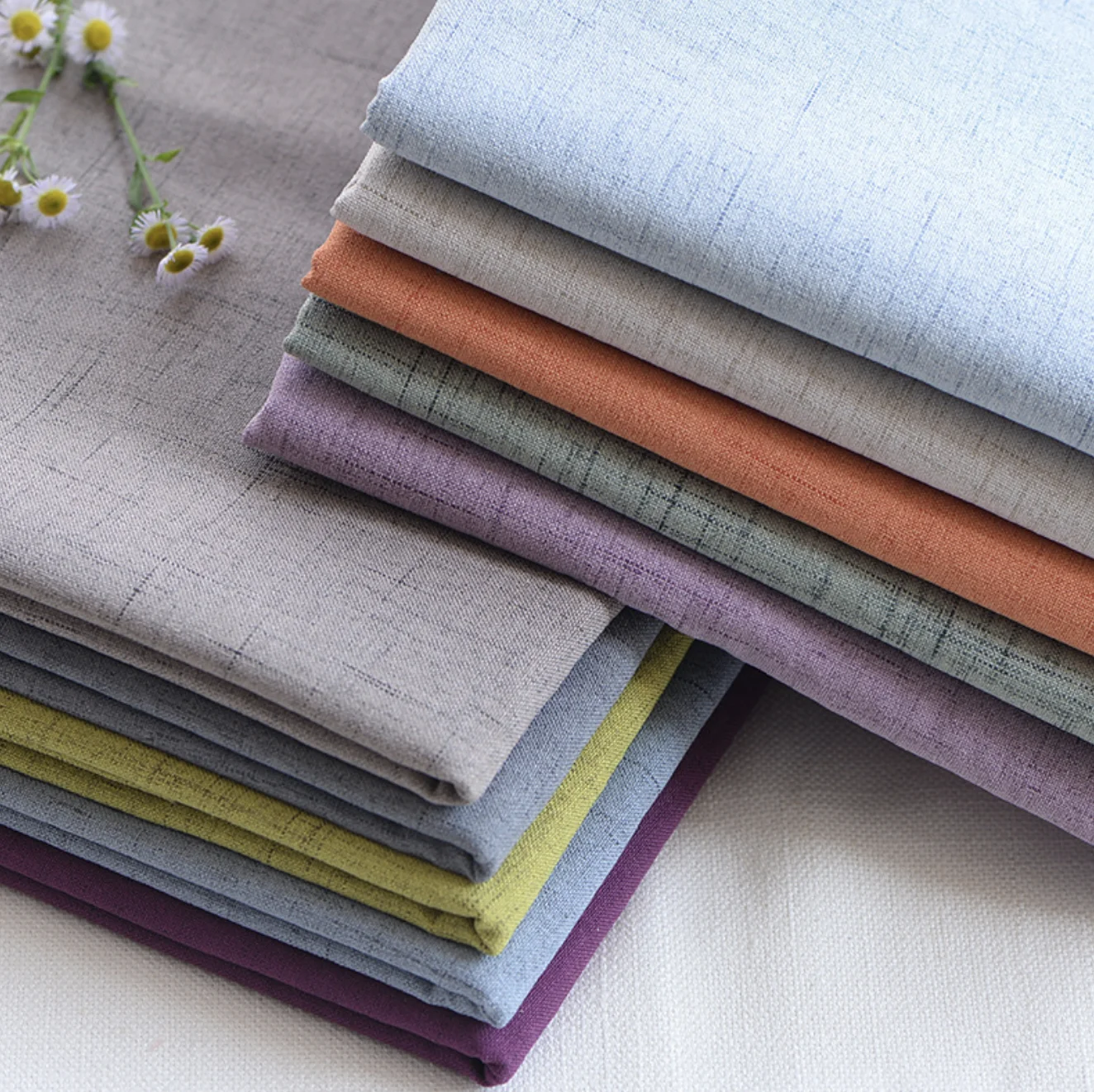 Manufacturer New Chinese Style Thickened Slubbed Linen Plain Fabric Imitation Cotton Sofa Fabric
