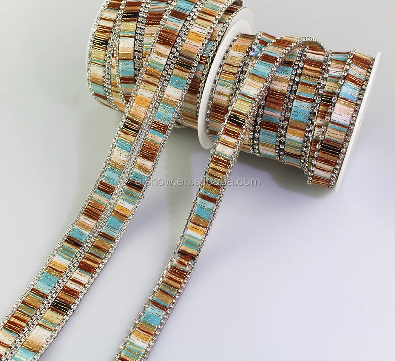 Iron on Woven 1.5cm Banding Applique Rhinestone Ribbon Hot Fix Trim