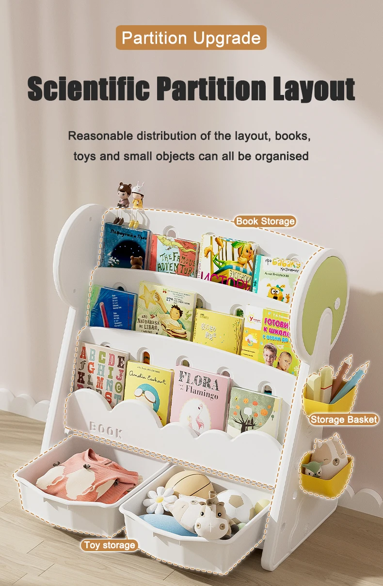 Kids Bookshelf  Baby Plastic Bookcase  Rack Drawer Toys Storage  Cabinets for Kindergarten Use Plastic Bookshelf  Toys Sets Room