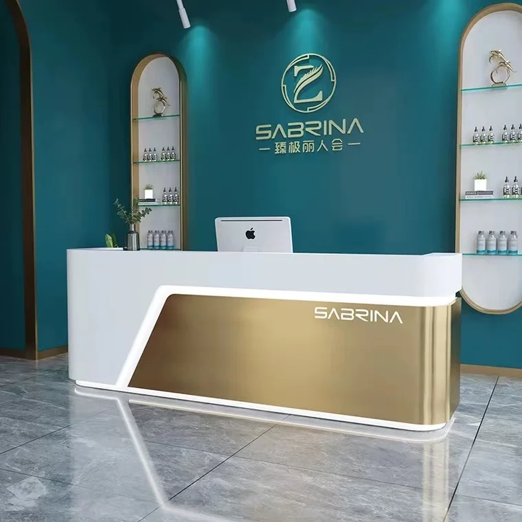 Good model Modern salon office solid wooden white front counter service reception desk