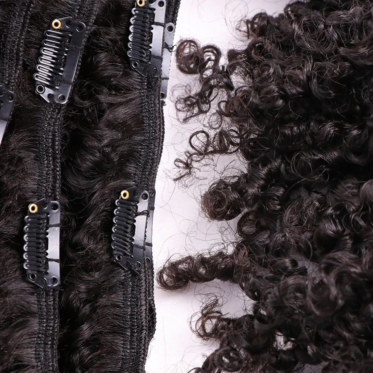 Natural Black 7 PCs 100 Raw Indian Temple Hair Afro Kinky Curly Human Hair Clip In Extensions