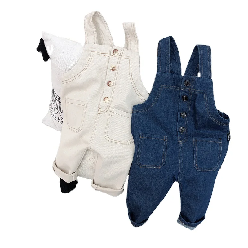 RK072 2021 new arrival baby girls jeans overall pant infant kids suspender denim long pants children clothing sets blue white