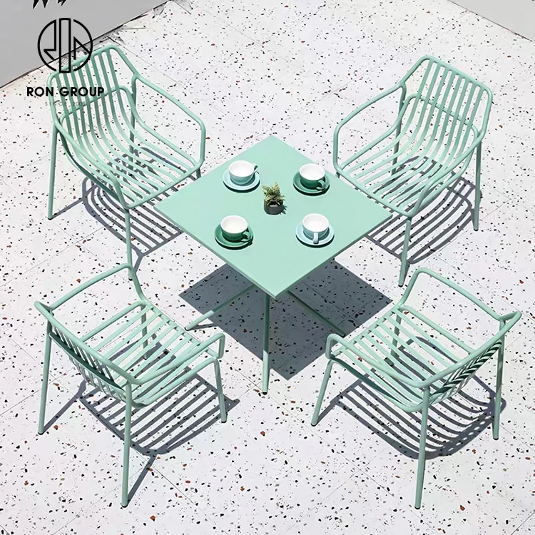 Modern Design Outdoor Leisure Chair Set Restaurant Garden Yellow Metal Armrest Dining Aluminum Chair