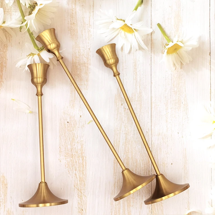 Christmas Home Decoration Antique Candlestick Holders Taper Brass Metal Candle Holder Gold