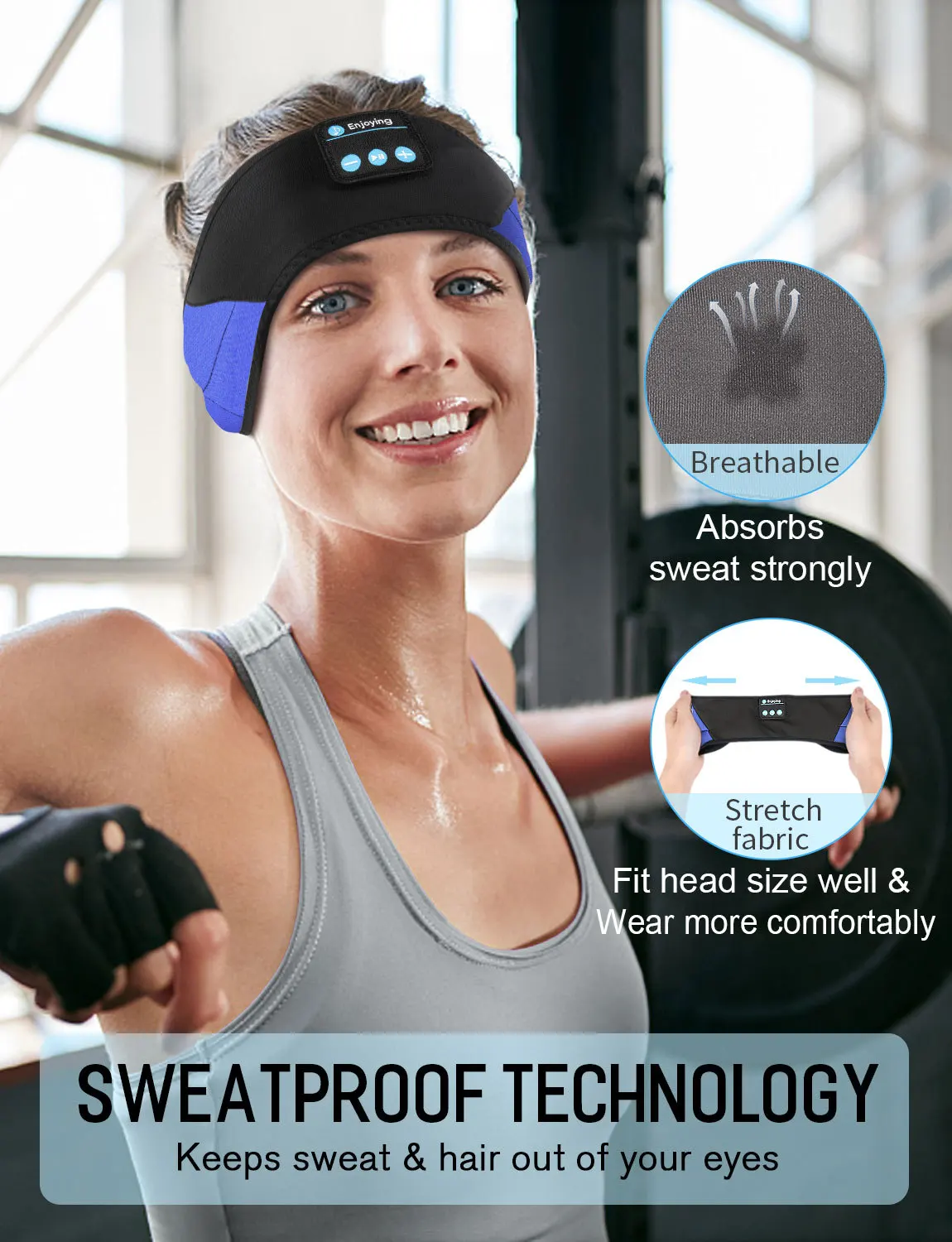 New Design Wireless Bluetooth Fitness Sport Headband Elastic Removable Bluetooth Headphones Sleeping Head Band