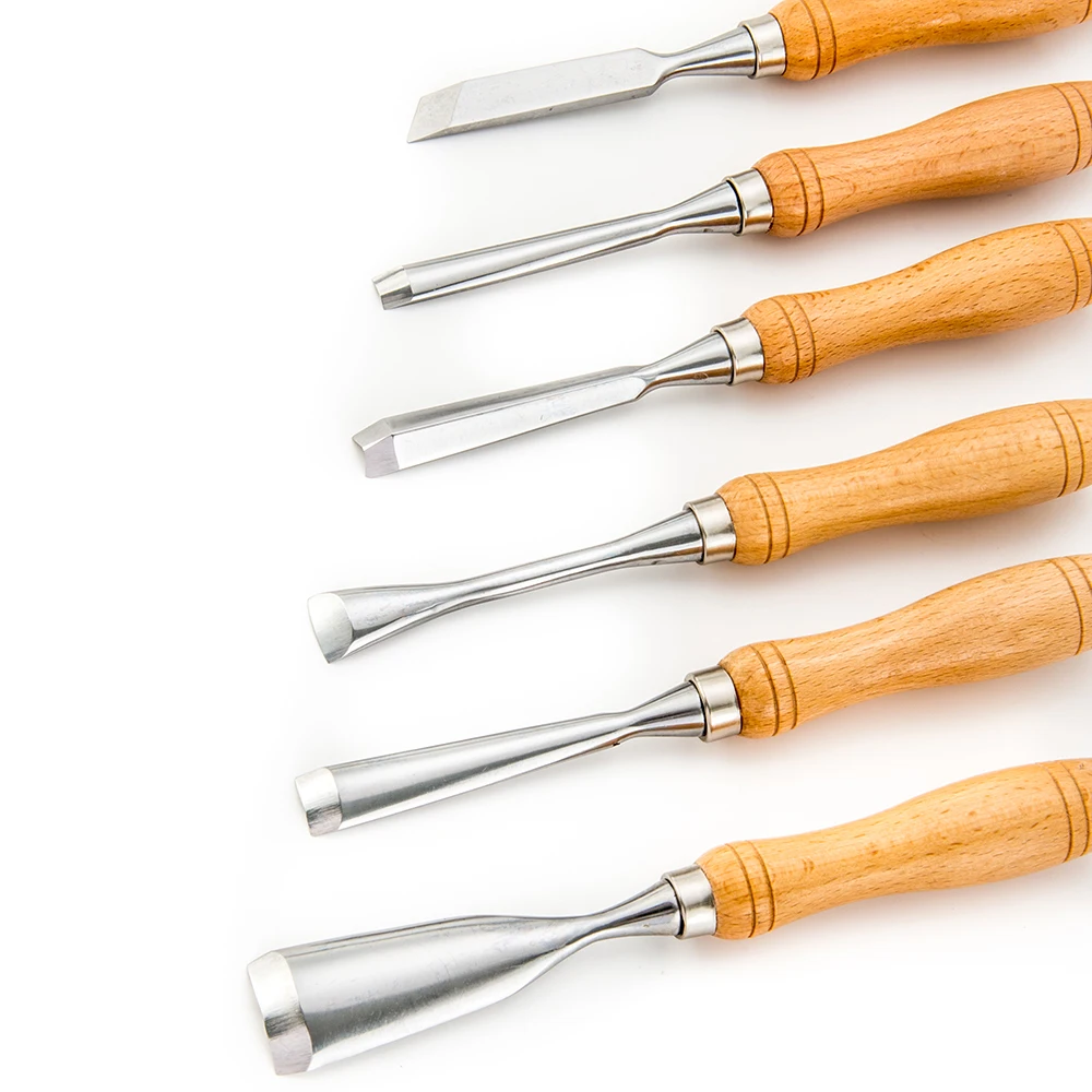 12pcs polishing heat treatment carbon steel wooden handle woodworking wood carving chisel set