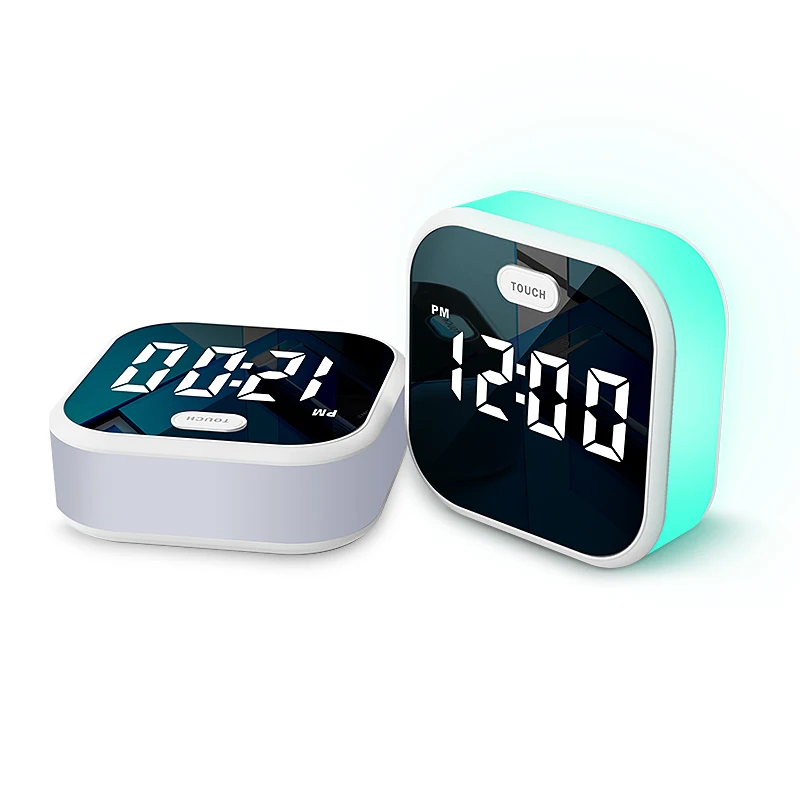 Перезаряжаемый будильник небольшого размера 12/24 часов светодиодный цифровой зеркальный настенный с личной этикеткой