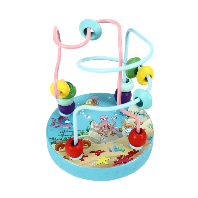 Montessori Cartoon Wooden Toys Circles Bead Wire Maze Roller Coaster Educational Wood Puzzles Toy for Children