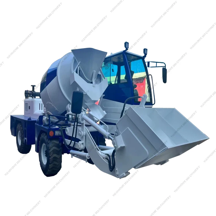High efficiency automatic weighing mixing mobile concrete mixer with loading hopper, 1500l self propelled concrete mixer