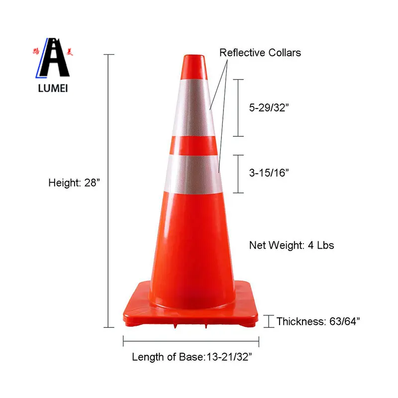Night glow red and white rubber material non collapsible traffic cones
