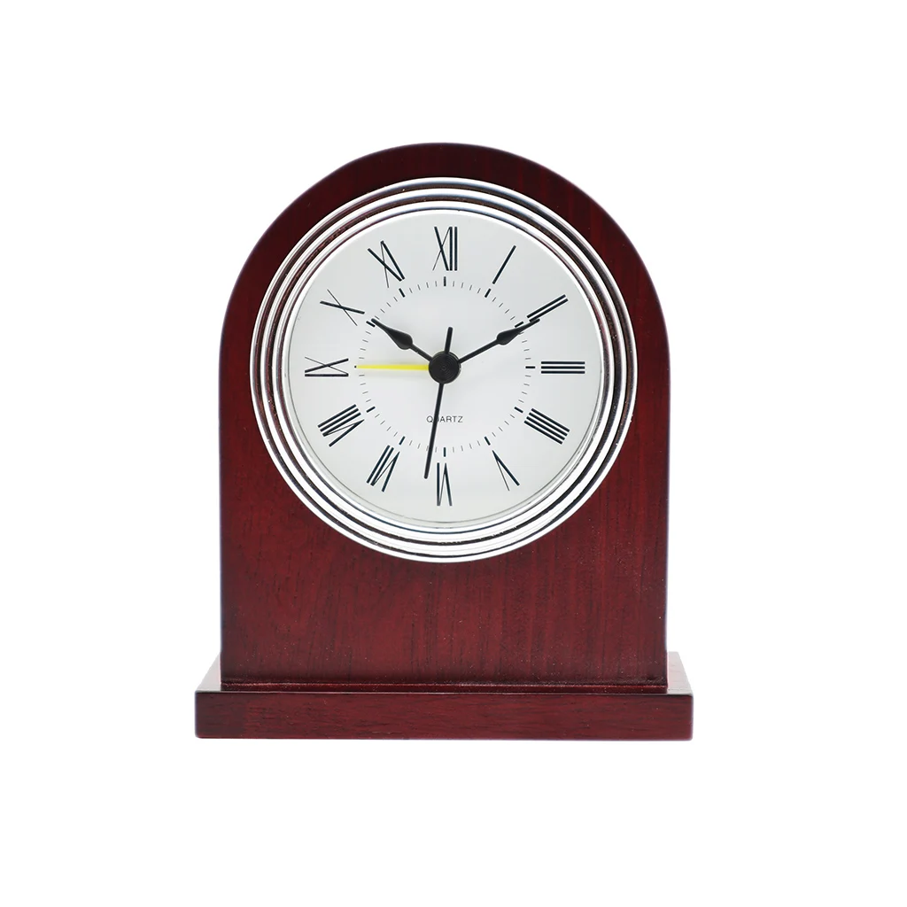 Wine red solid wood alarm clock, Hotel decoration wooden table alarm clock
