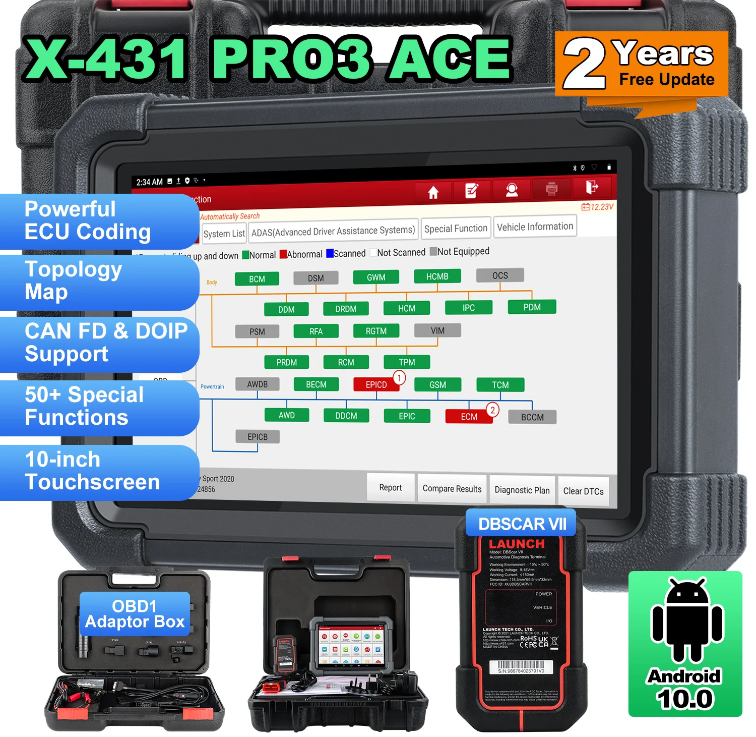 Launch X431 PRO3 ACE Full System Bi-dierctional Control Car OBD2 Scanner CANFD DOIP Diagnostic Tool ECU Coding 2 Years Free