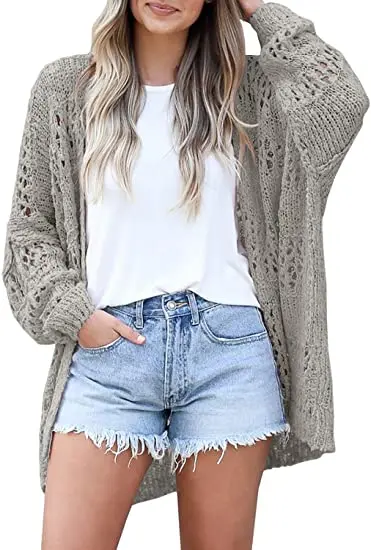 Womens Crochet Cardigan Sweater Kimonos Boho Solid Color Oversized Summer Open Front Outwear