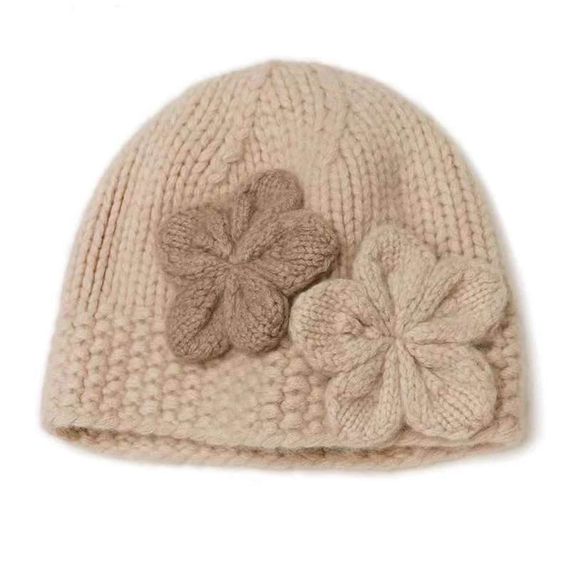 Thick Women Winter Cap Wool Cashmere Knitted Beanie Fashion Handmade Knitted Beanie Hats Crochet Woolen Hat
