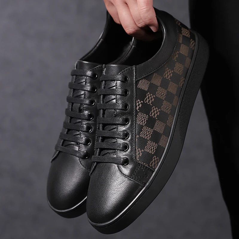 Custom Logo Mens White Sneakers Genuine Leather Casual Sport Man White Black Footwear Shoes Customized