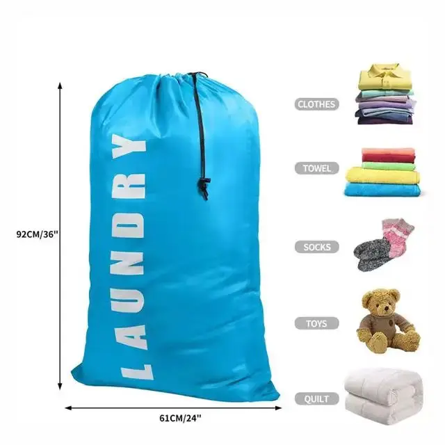 Custom logo Large Heavy Duty 420D Nylon Waterproof Drawstring Washable Hospital Folding Wash Laundry Bag for Travel Dirty Cloths
