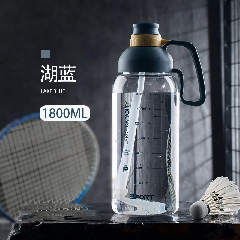 1.8L питьевые спортивные бутылки для спортзала 2021 amazon Лидер продаж многоразовые мотивационные весы прозрачная пластиковая бутылка воды с соломой