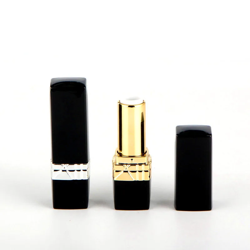 Stock high quality 3.5g lipstick tube customized refillable lipstick tube square black lipstick tube with free samples
