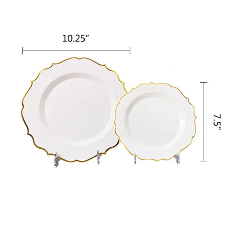 175PCS Gold Disposable Plastic Tableware Plates with Disposable Silverware