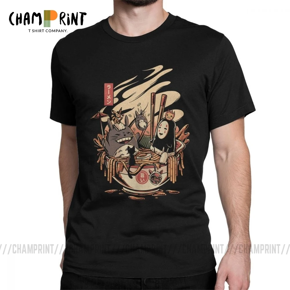 Ramen Pool Party T-Shirt for Men Japanese Harajuku Miyazaki Hayao Totoro T Shirts Novelty Pure Cotton Tees Printing Clothing