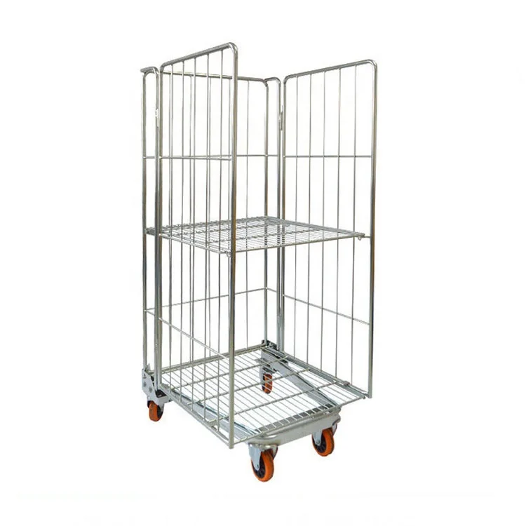 Warehouse Folding warehouse logistics transportation trolley cargo trolley steel trolley galvanized Rolling Metal Storage Cart