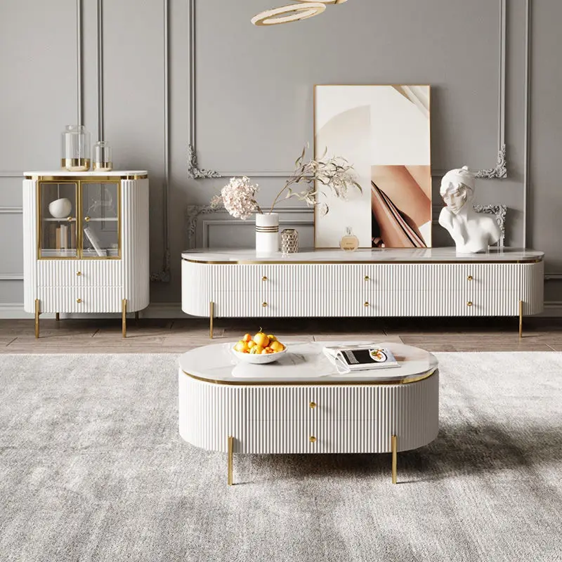 modern home furniture wooden center living room furniture stainless steel center table luxury coffee tables and TV stand