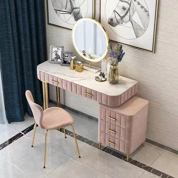 Bedroom Furniture Modern European Luxury Vanity Table Dresser Set With Mirror and Stool