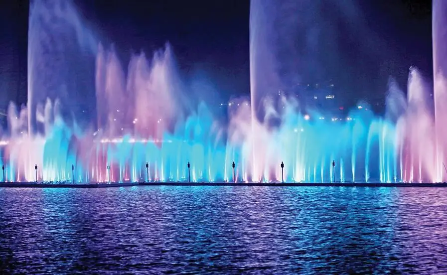 AWS Large Programming Water Fountain Colorful RGB Led Light Musical Floating Fountain Outdoor DMX512
