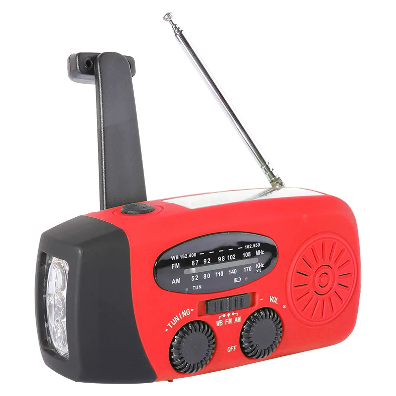 Emergency Crank Radio, AM/FM/NOAA Hand-cranked Power Generator Solar Flashlight Radio with LED Flashlights for Outdoor