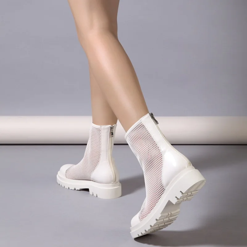B2 flat mesh ankle boots black and white mesh chunky sole boots ready to ship