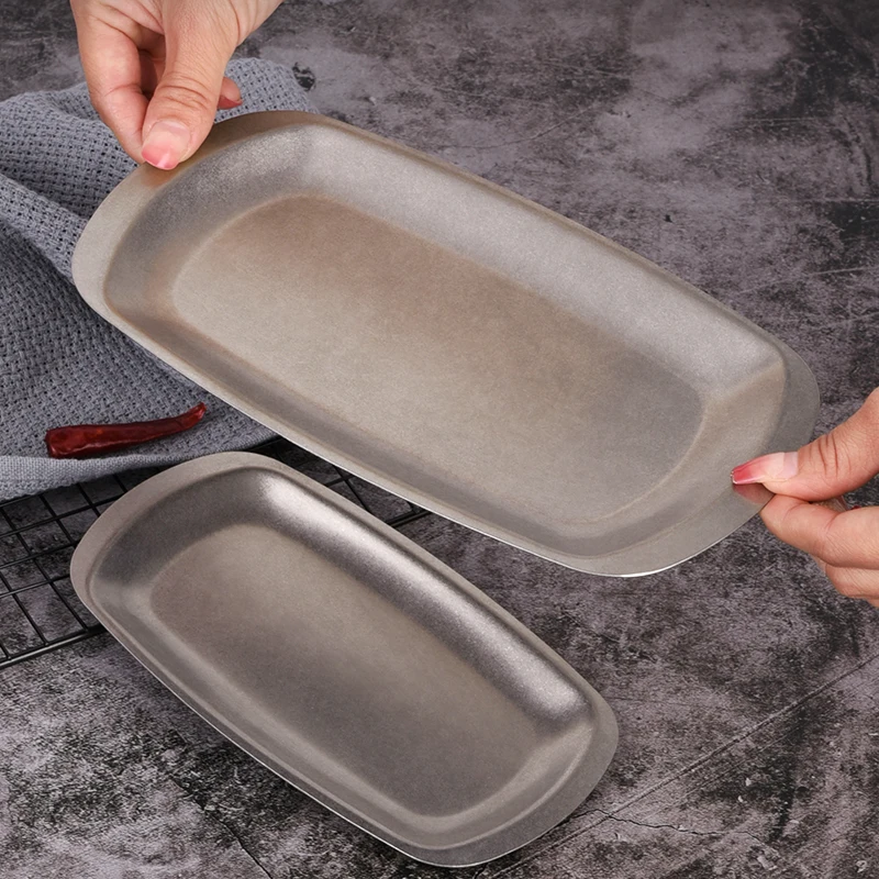 Japan Korea Food Cutlery Trays Stainless Steel Rectangular Barbecue Dish Metal Snack Plate Vegetarian Dish Frosted Dinner Plates