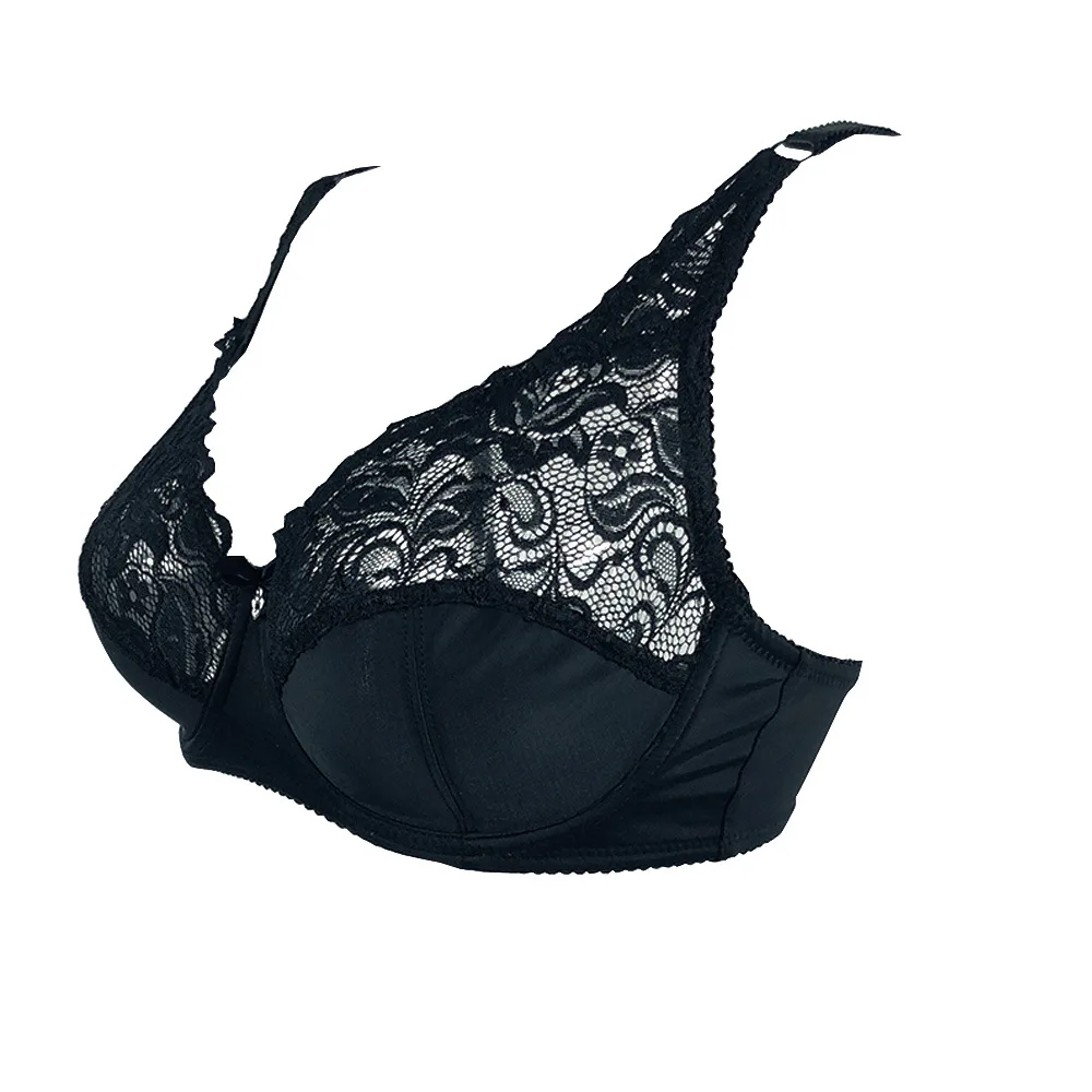 Women Comfortable Big Cups Bra Sexy Lace Ultra Thin Push Up Padded Bra Back Closure Removable Straps Design Bra